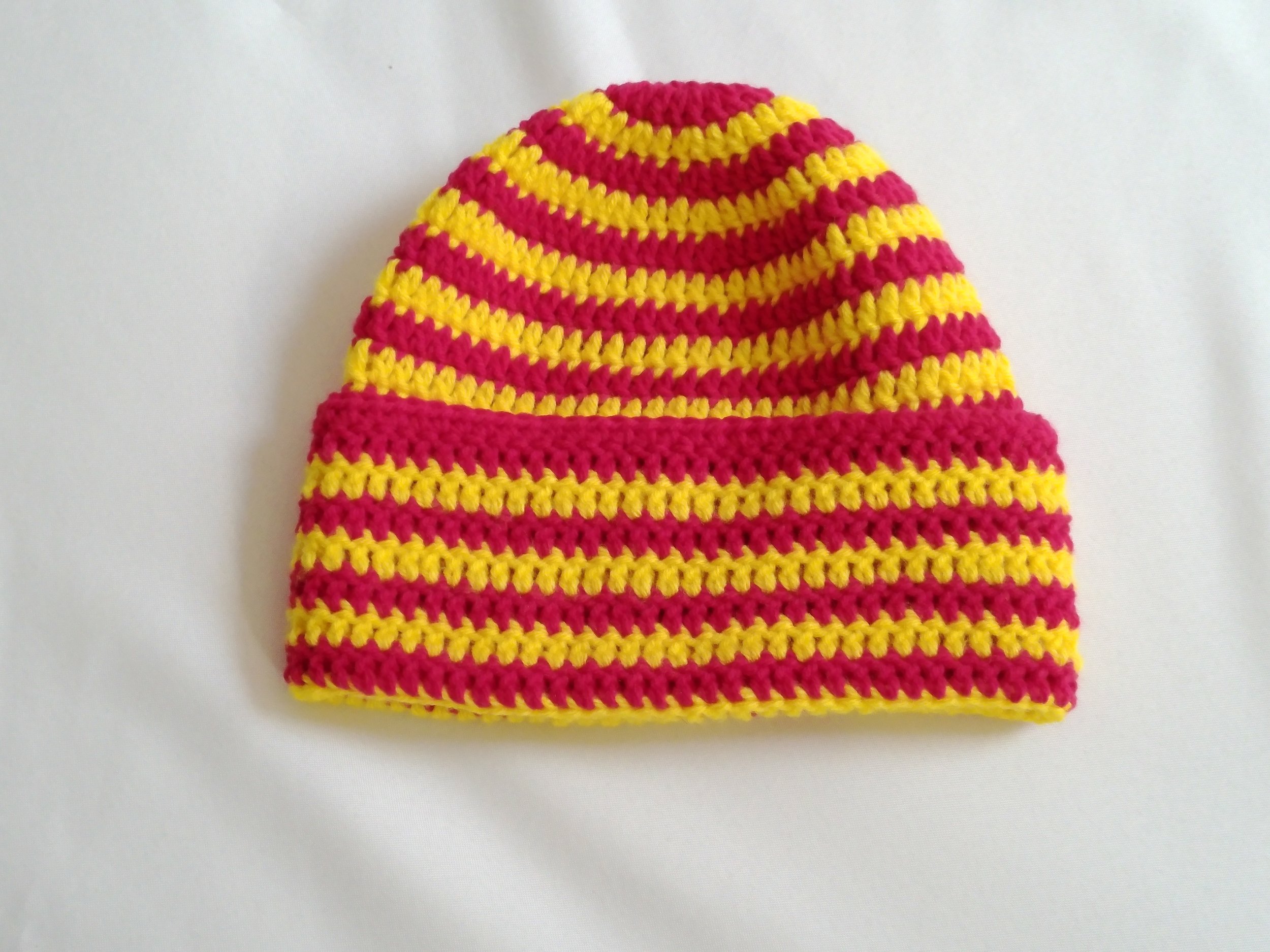 Long Red and Yellow Striped Beanie_Front 2_Landscape.JPG