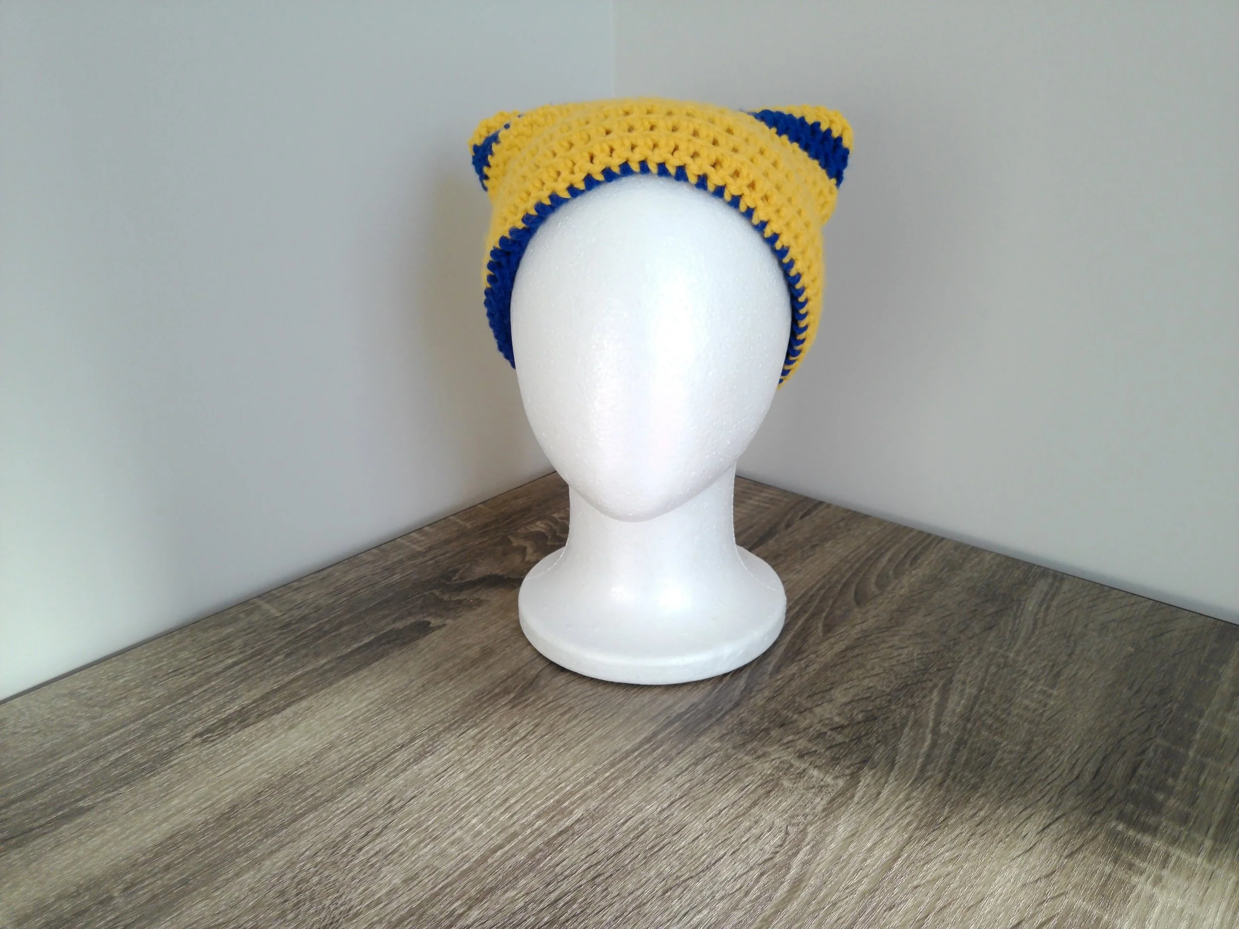 Yellow and Royal Blue Cat Beanie_Front 1.JPG
