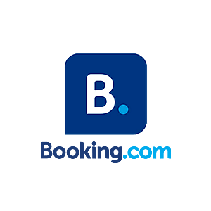 Booking.com logo with a blue square background, white letter 'B', and blue dot, with the text 'Booking.com' below.