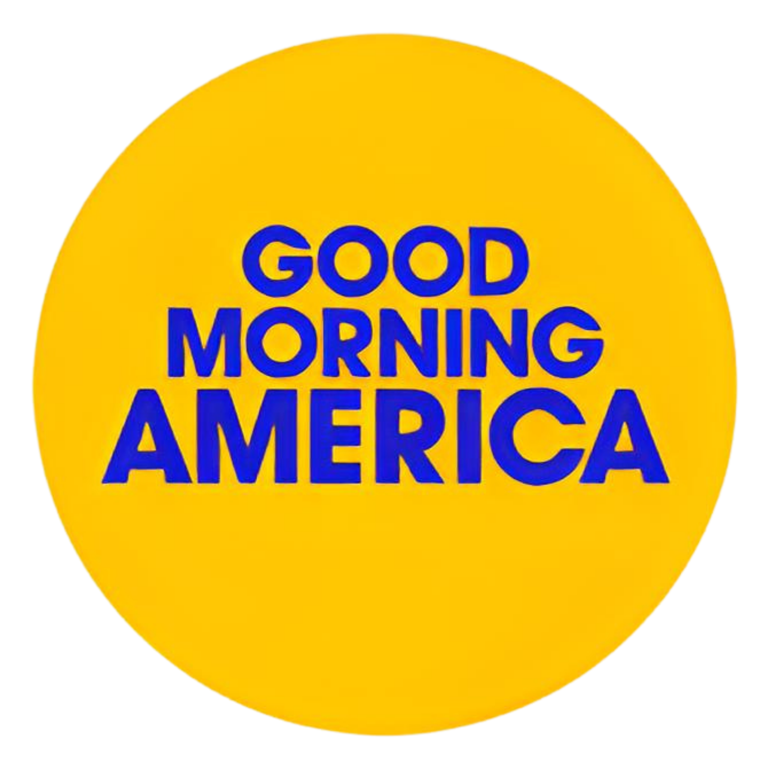 Yellow circle with blue text reading 'Good Morning America'.