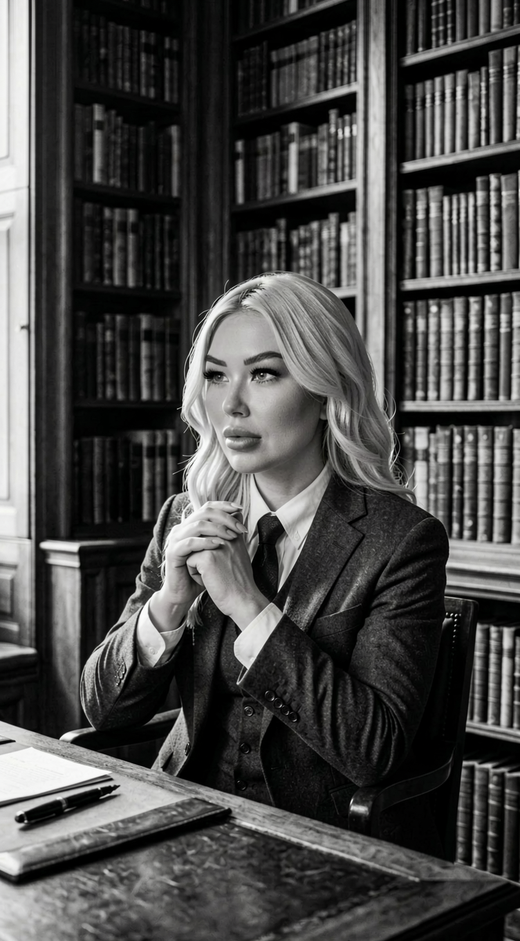 Tigerlily Taylor, Certified Forensic Document Examiner, reviewing handwriting evidence in a forensic document examination workspace.