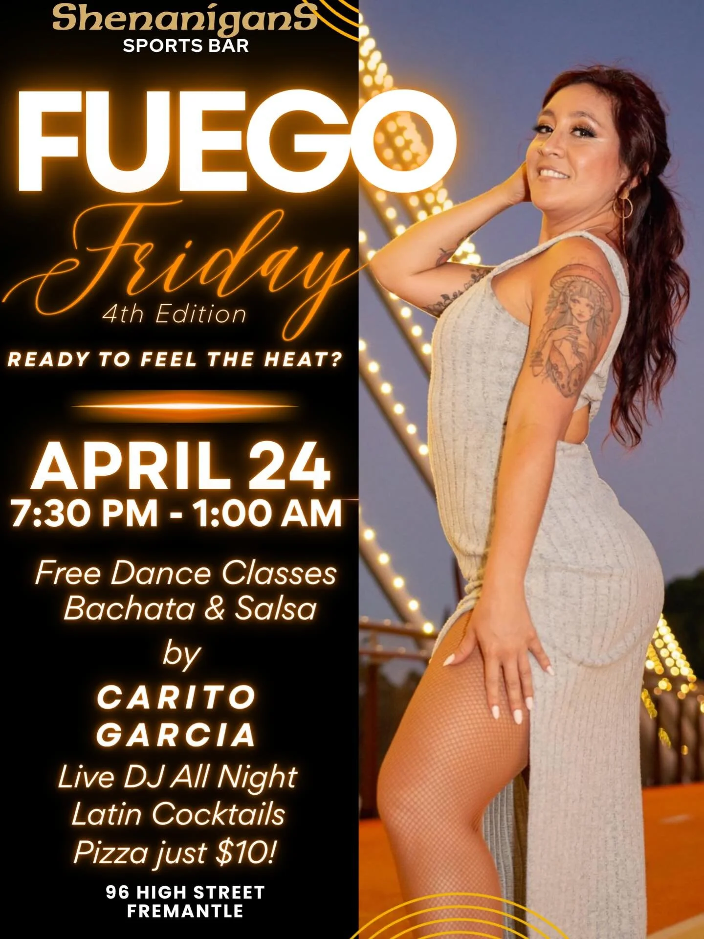 Not saying you should come&hellip; but you&rsquo;ll wish you did 🔥💃🏽
Careful&hellip; it gets hot in here 😏

Fuego Friday is back and ready to turn up the heat.
April 24 | 7:30PM &ndash; 1AM
Free Bachata &amp; Salsa classes + Latin vibes all night