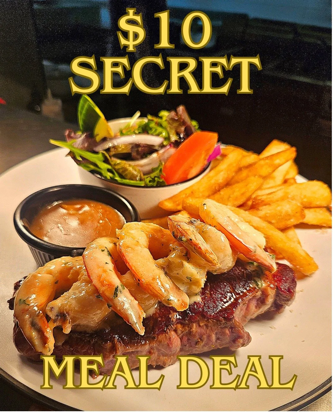 Todays Password 🤫

Come down and enjoy a $10 steak, chips and salad at Shenanigans, ALL DAY! 
All you have to do? Just give us the password and its all yours! 

Happy hour: 6pm - 7pm 

Chase the Ace from 4pm, tickets drawn at 7pm

Its gonna be a goo