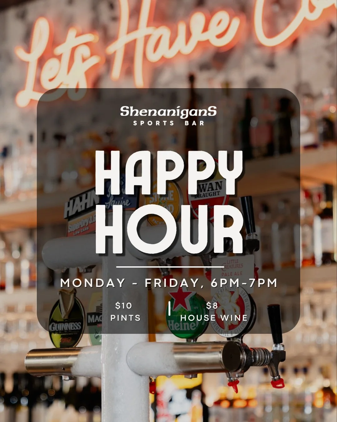 Happy Hour at Shenanigans, just got a whole lot Happier 🤩🍻

👉 All tap beers now $10 a pint
👉 House wine $8 

#happyhour #freohappyhour