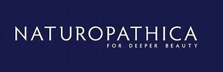 Logo for Naturopathica with the tagline 'For Deeper Beauty' on a dark blue background.