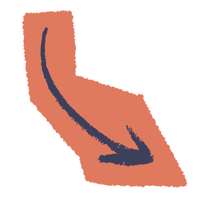 A downward pointing arrow on a stylized illustration of a human stomach