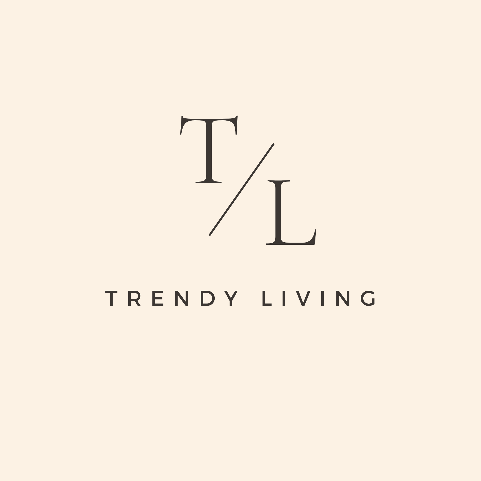 Logo with 'T / L' and the words 'Trendy Living' on a light background.