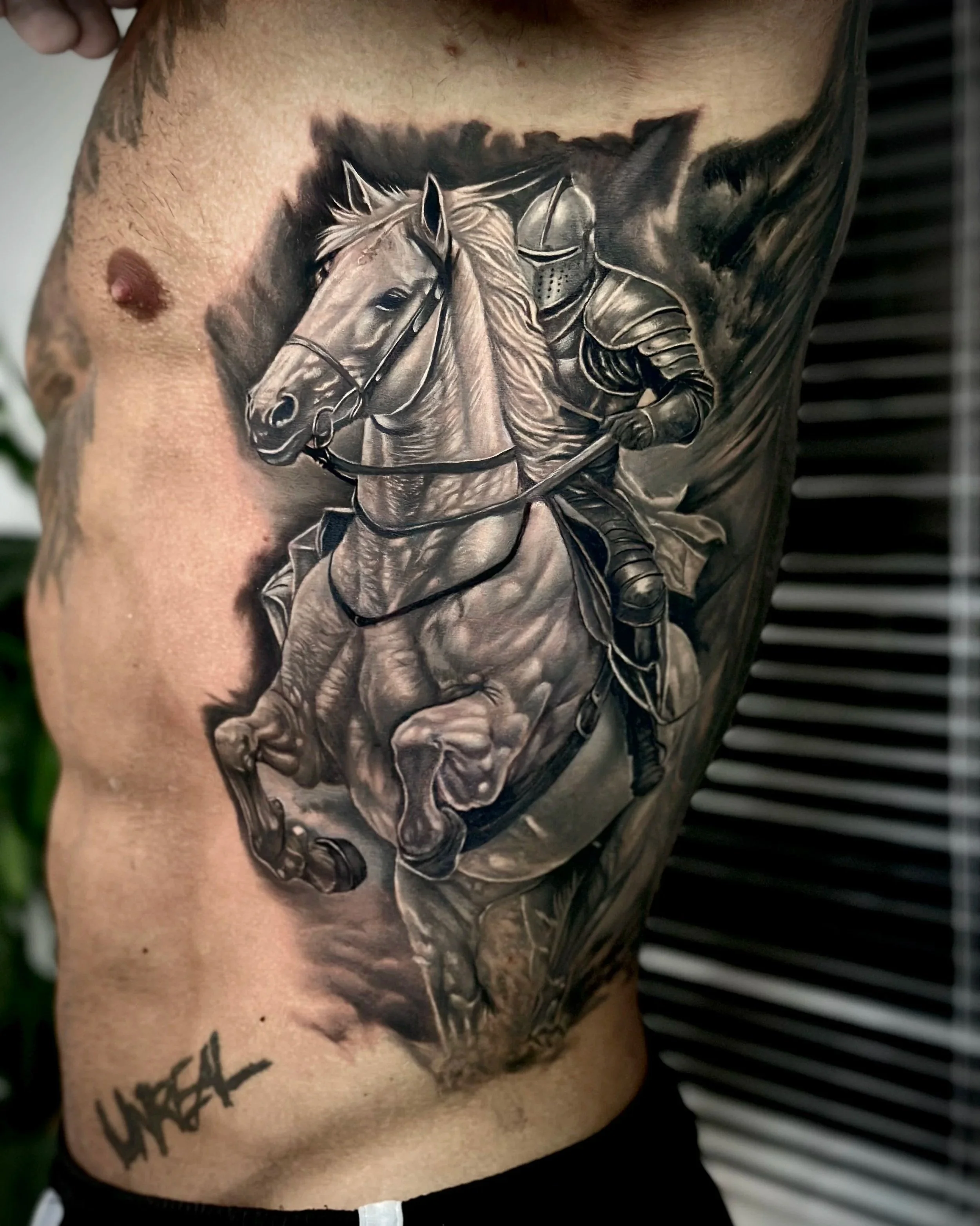 realism tattoo warrior on horse
