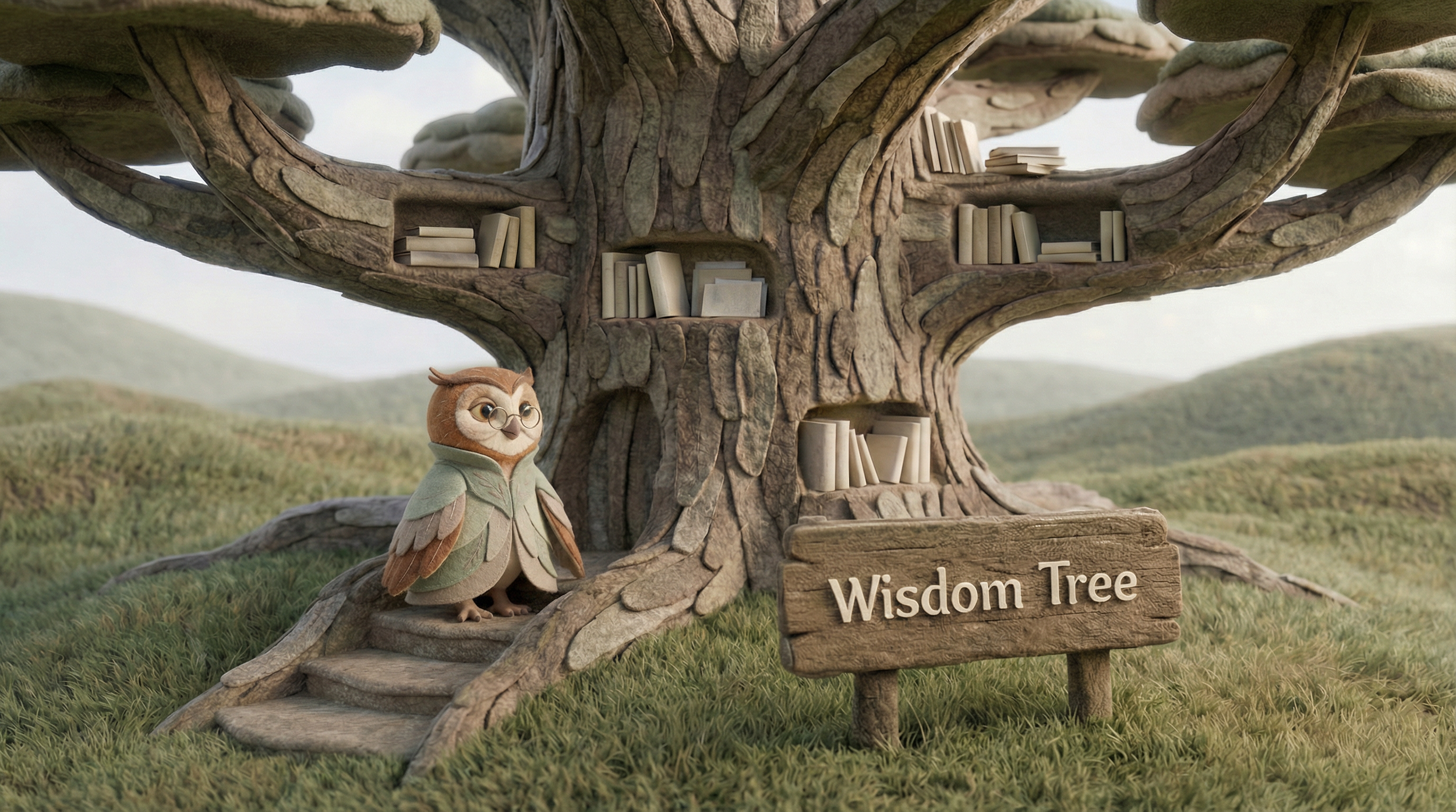 Ms. Tweet standing by the Wisdom Tree.