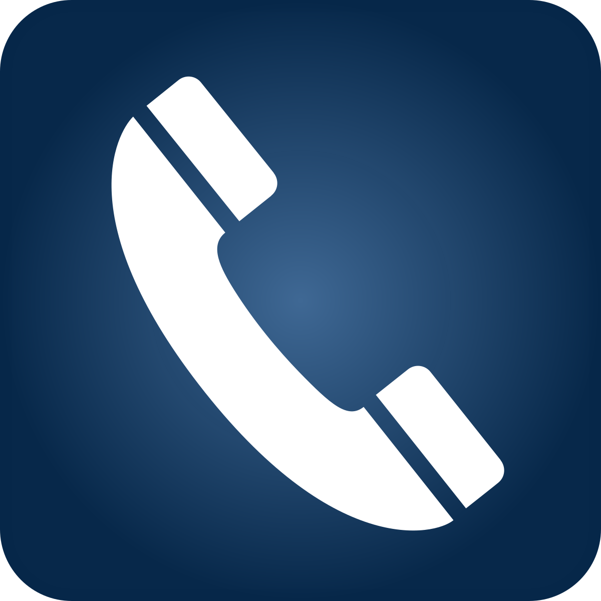 Icon of a telephone handset on a blue background.