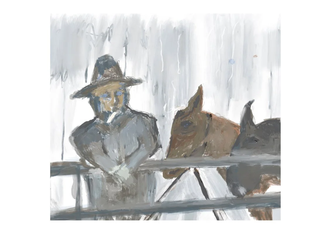 “Smoko” - 30X20cm, Hand painted Digital Oil
