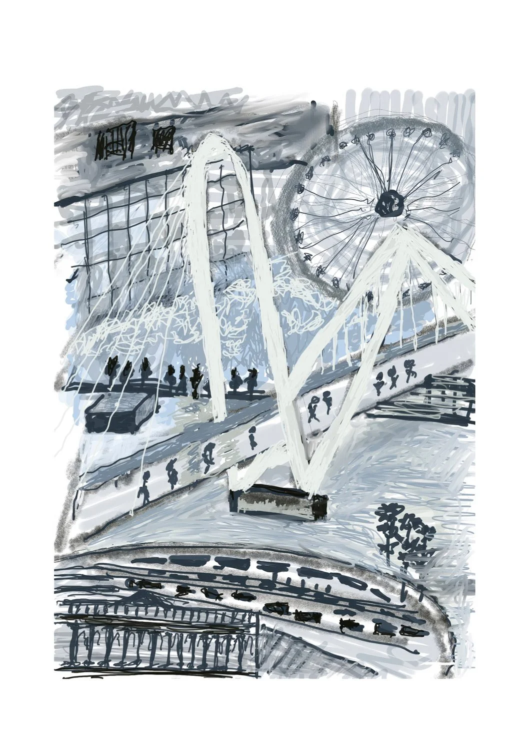 “Brisbane Bridge” - 60X42 cm, Hand drawn Digital Pen and Ink