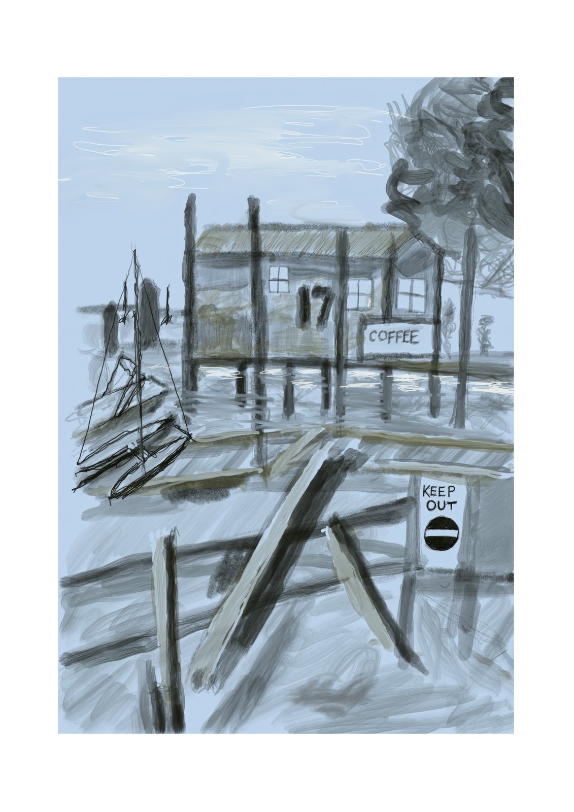 “Moorings” - 60X42 cm, Hand drawn Digital Pen and Ink