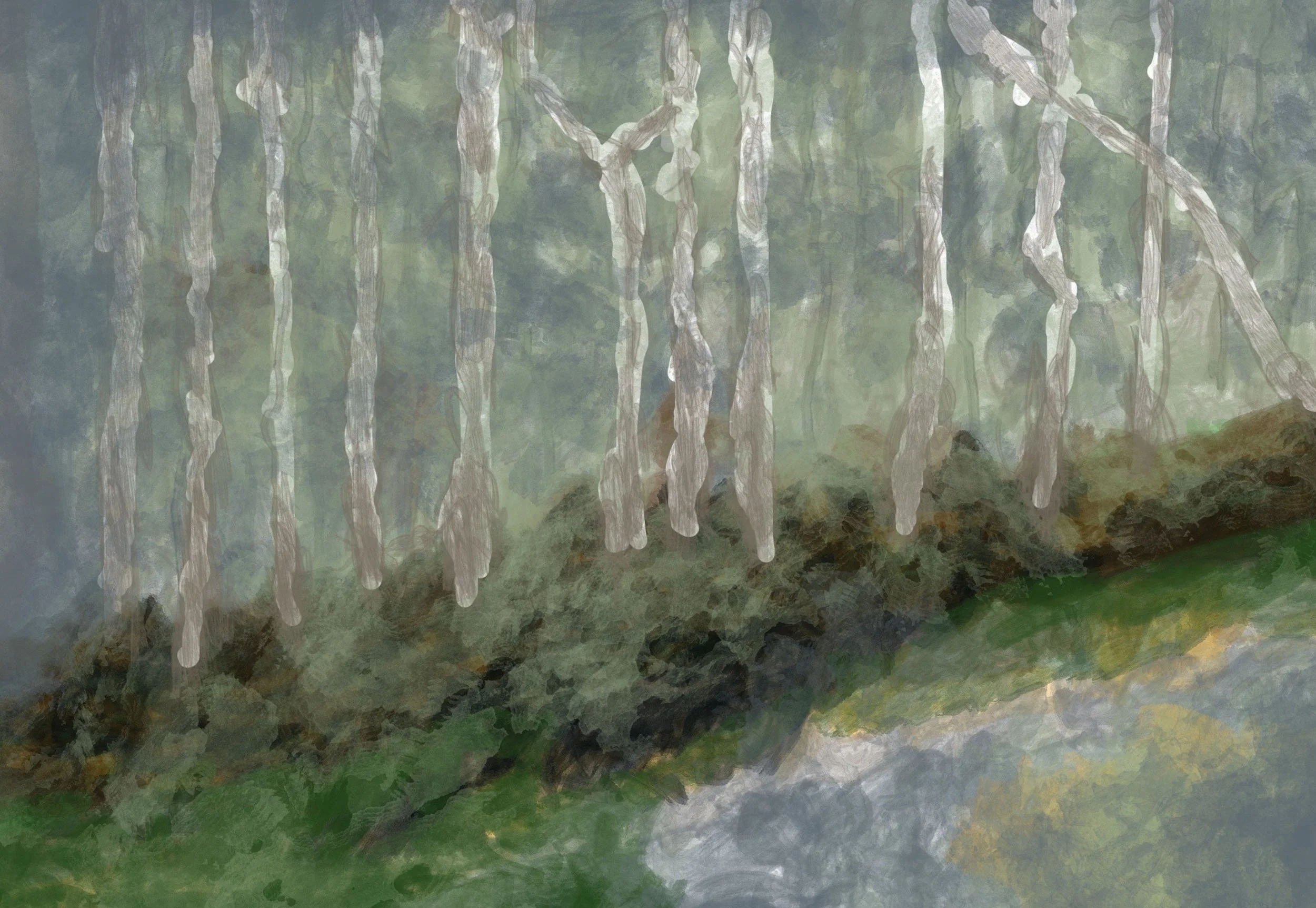 “Blue Gum Bush” - 30x60 cm, Hand painted digital acrylic