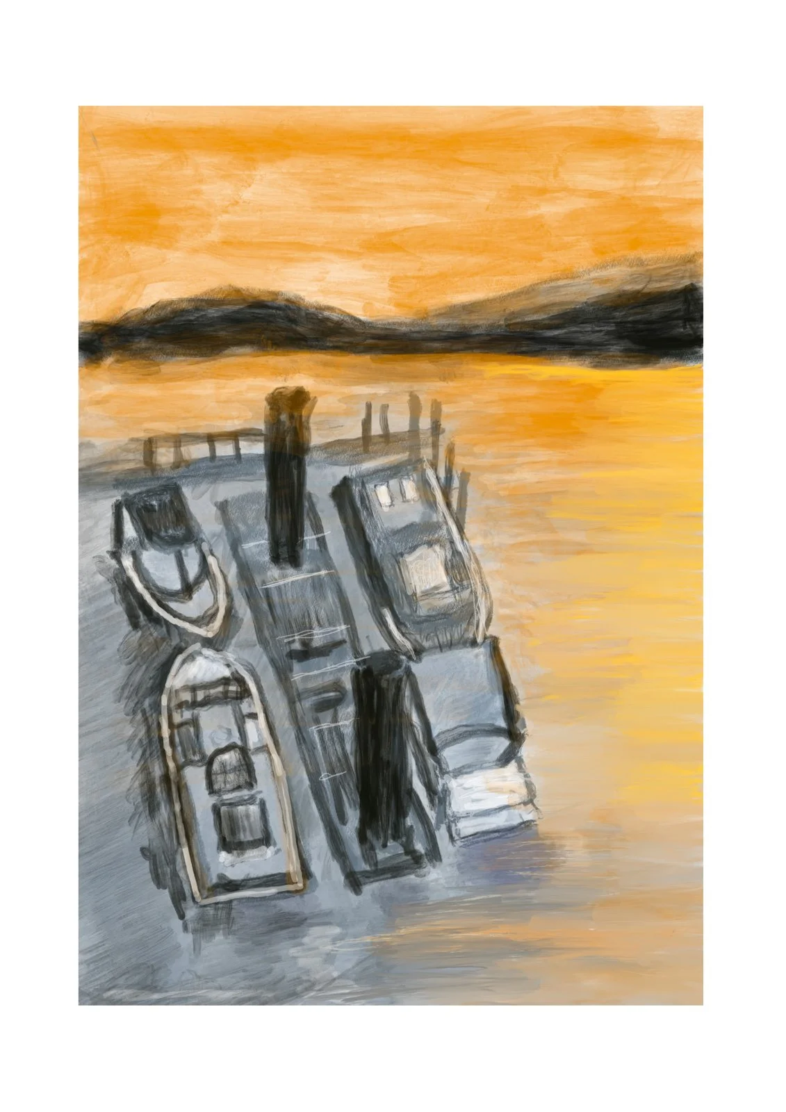 “Sunset Bar” - 60X42 cm, Hand painted Digital Oil
