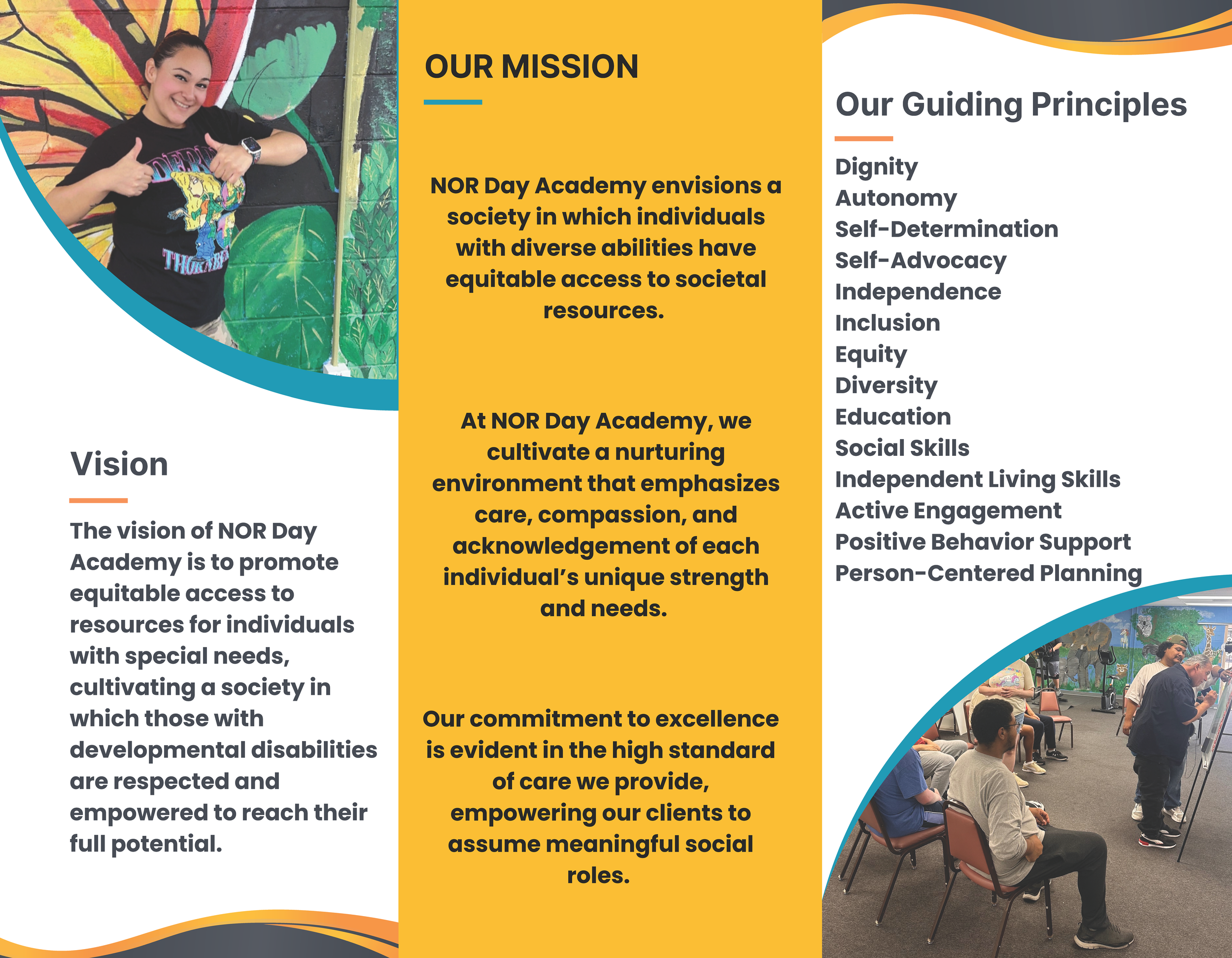 A woman standing in front of a colorful mural, smiling and giving a thumbs-up gesture.