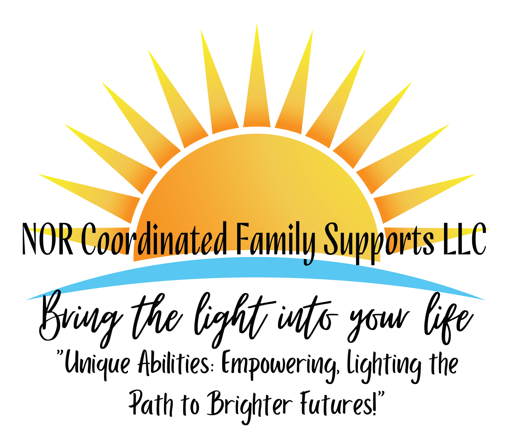Illustration of a sunrise over a landscape with the words 'Supporting Coordinated Family Supports' in the center.