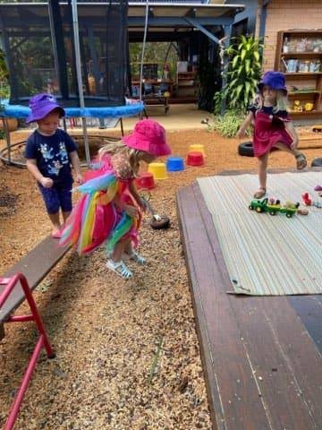 Children enjoying outdoor play and imaginative learning at South West Rocks Preschool.