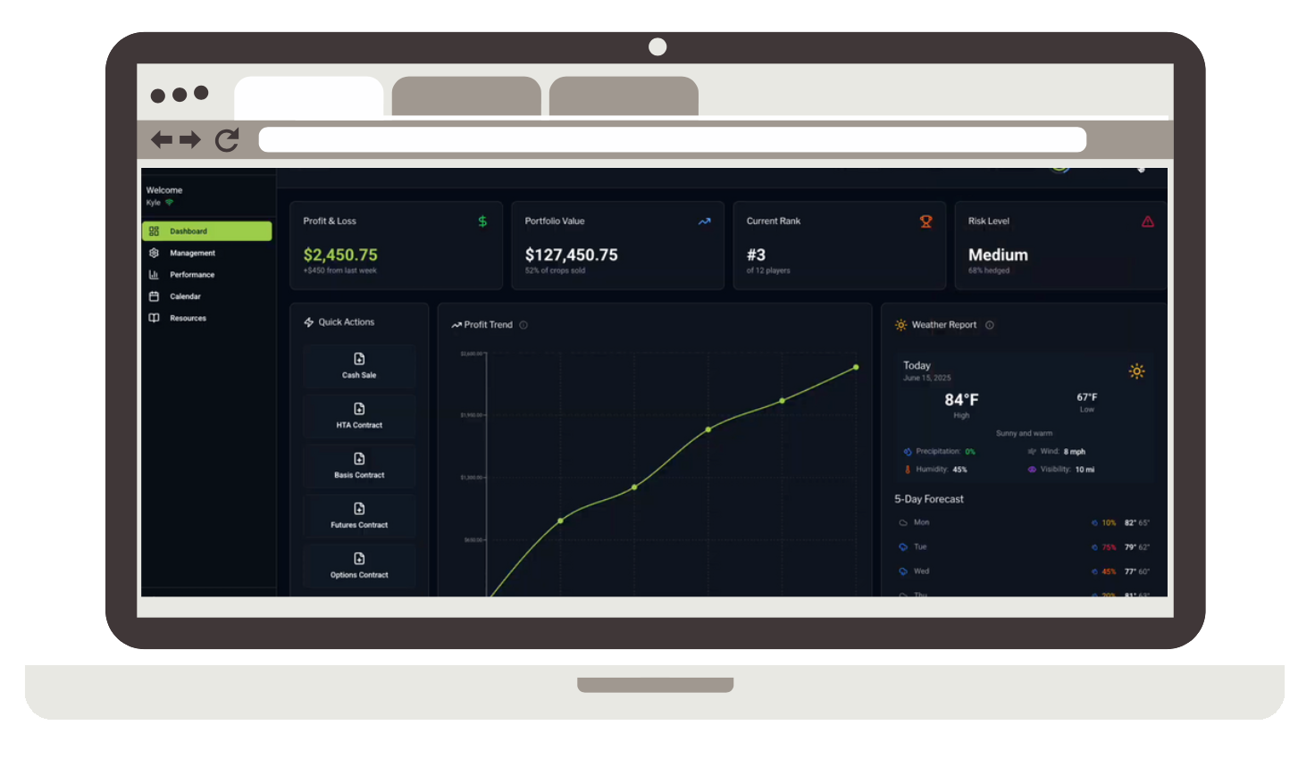Laptop computer showing AgYield's simulator tool program.