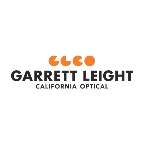Logo for Ccco Garrett Leight California Optical with stylized orange Pac-Man and ghost characters