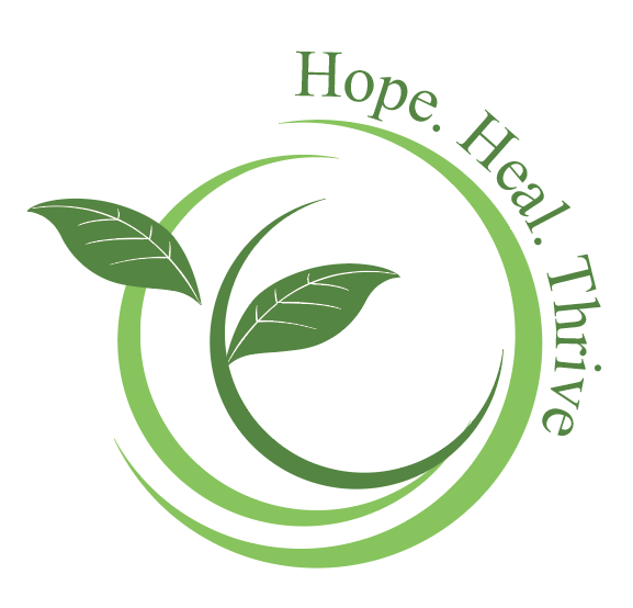 A green circular logo with three leaves and the words 'Hope. Heal. Thrive' around it.