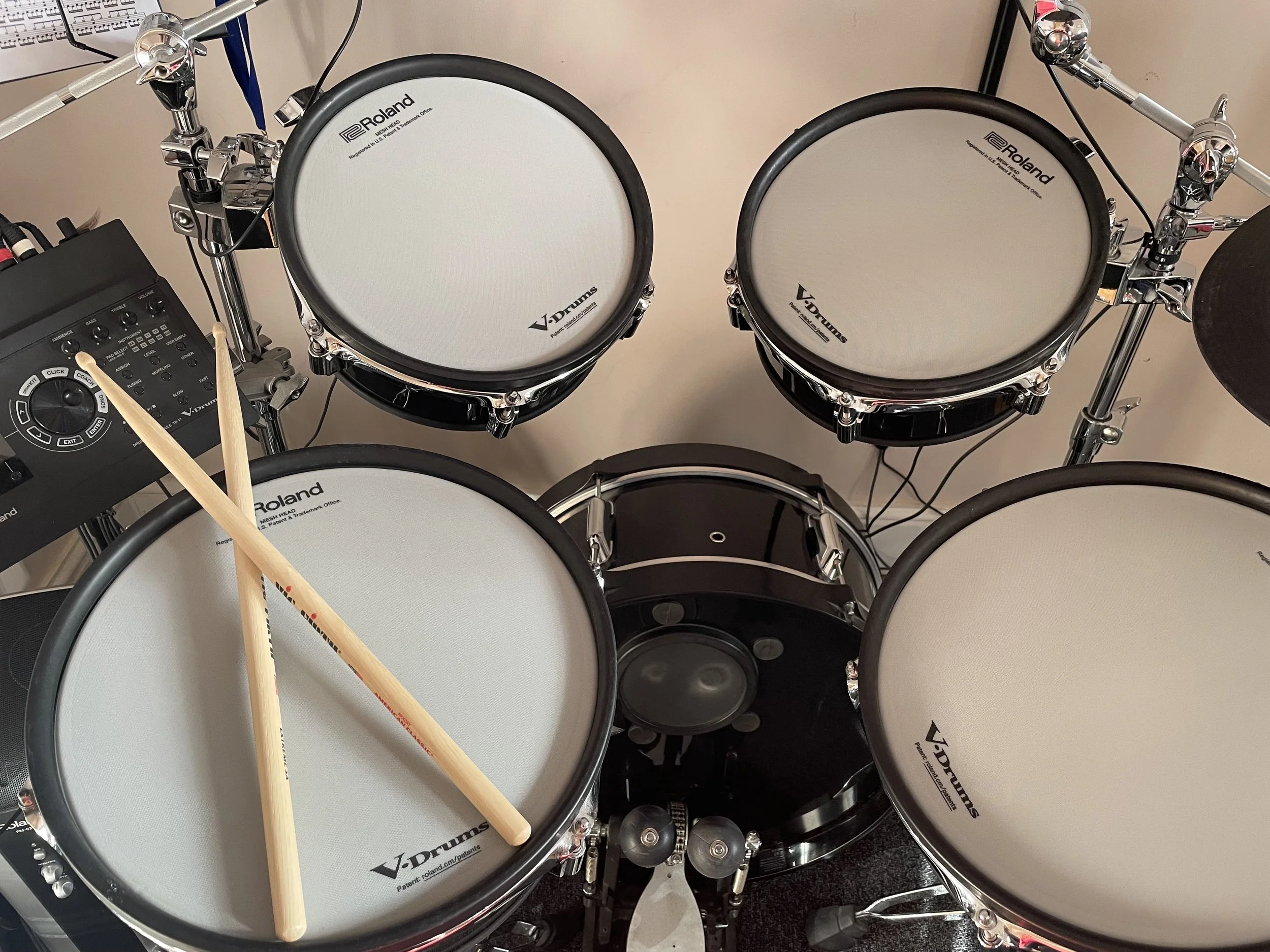 Simon Barbour's Roland VAD-306 electric drum kit ready for another recording session