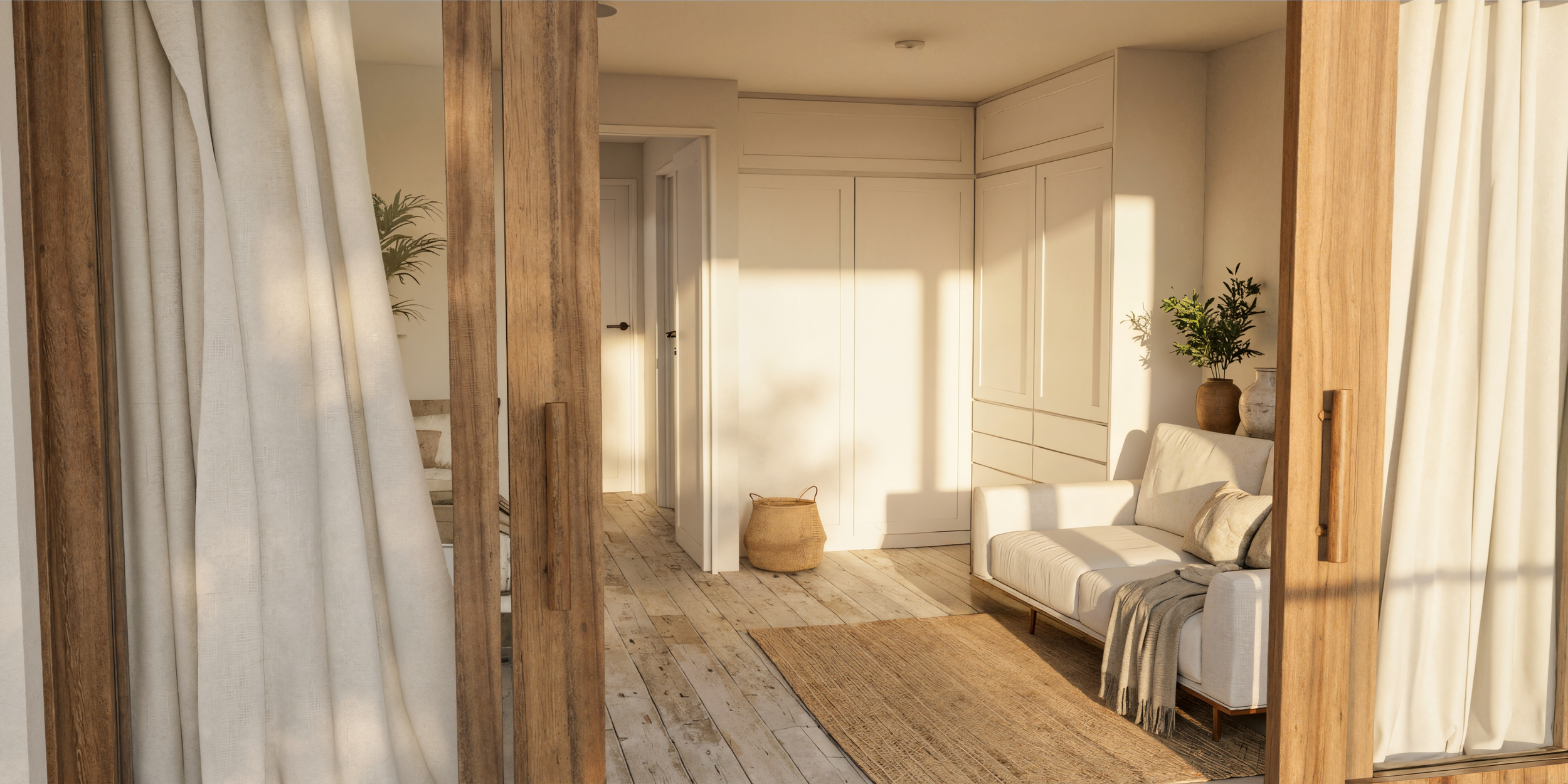 Planta baja de estilo minimalista Mediterráneo en dúplex vacacional