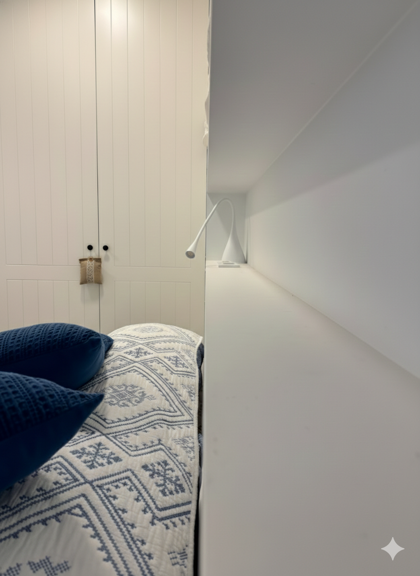 Detalle en tonos marineros en suite de dúplex vacacional de la Costa