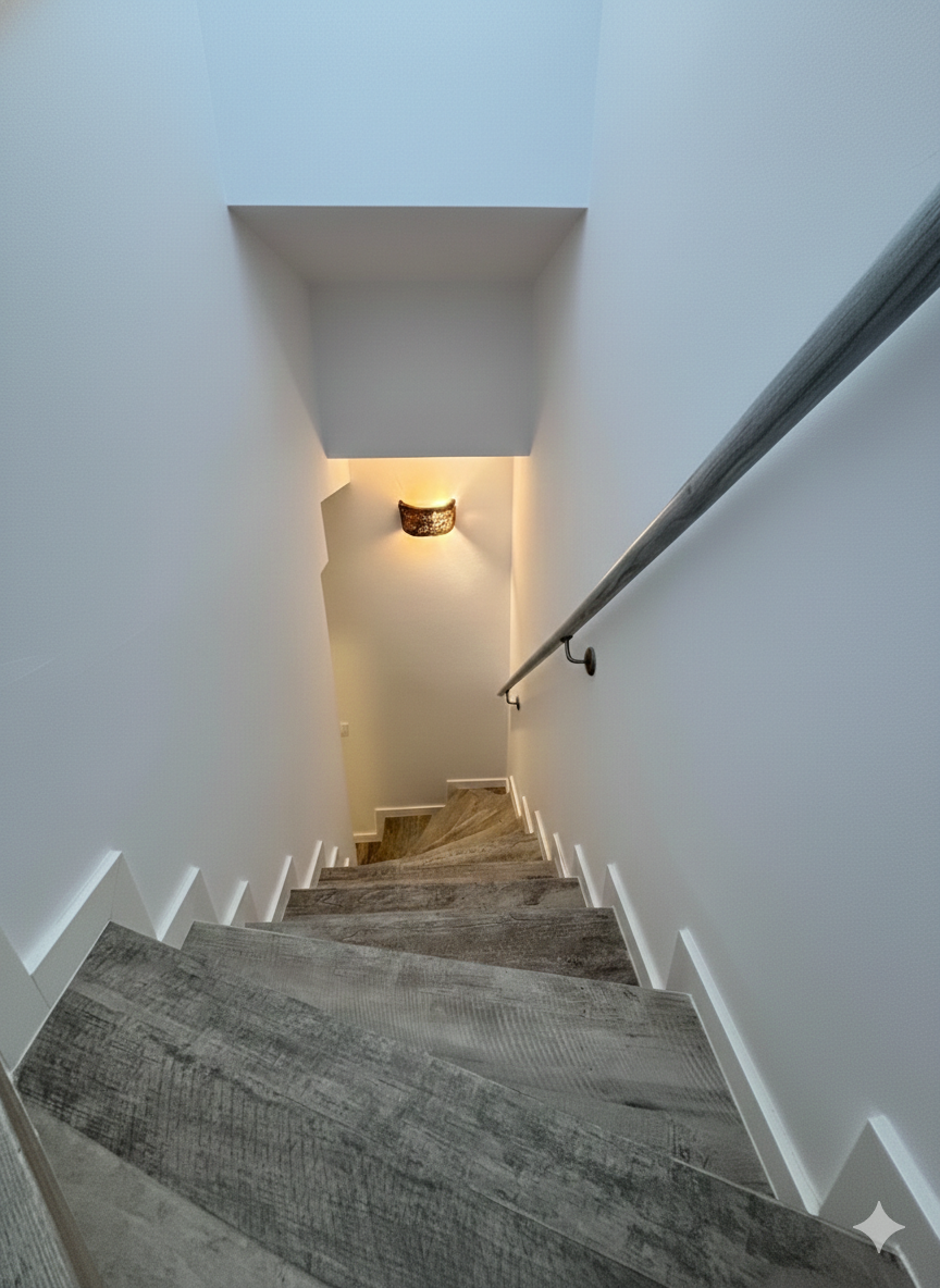 Escalera de diseño en dúplex vacacional en la Costa