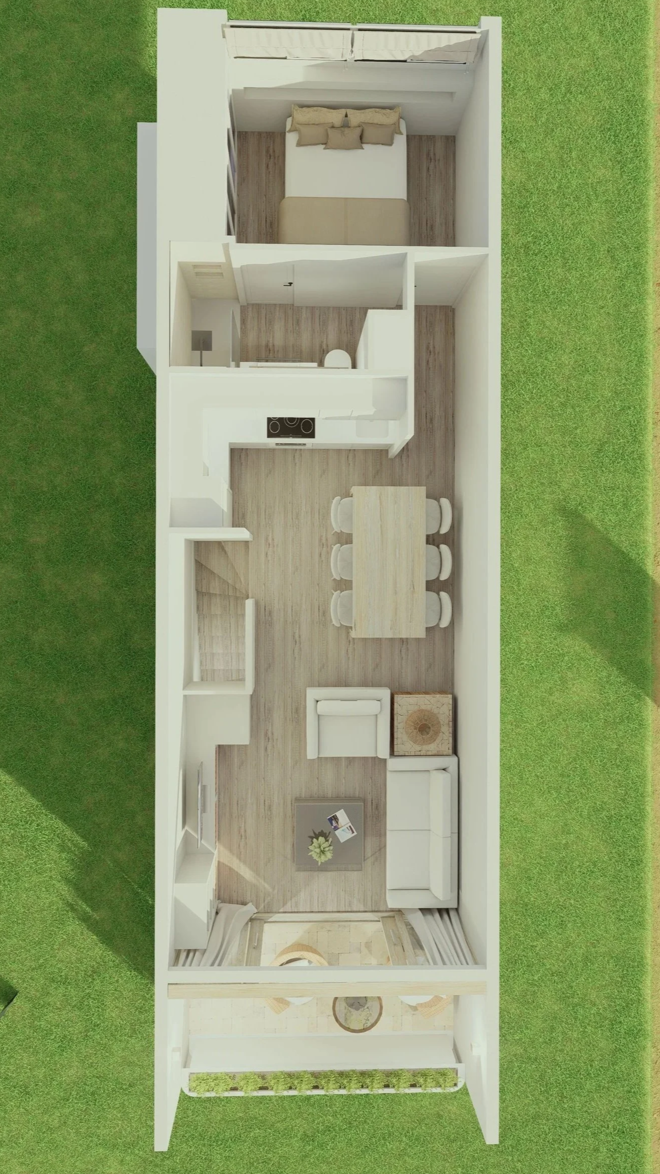 "Planos de distribución antes y después para reforma de dúplex vacacional, mostrando la optimización estratégica del espacio."