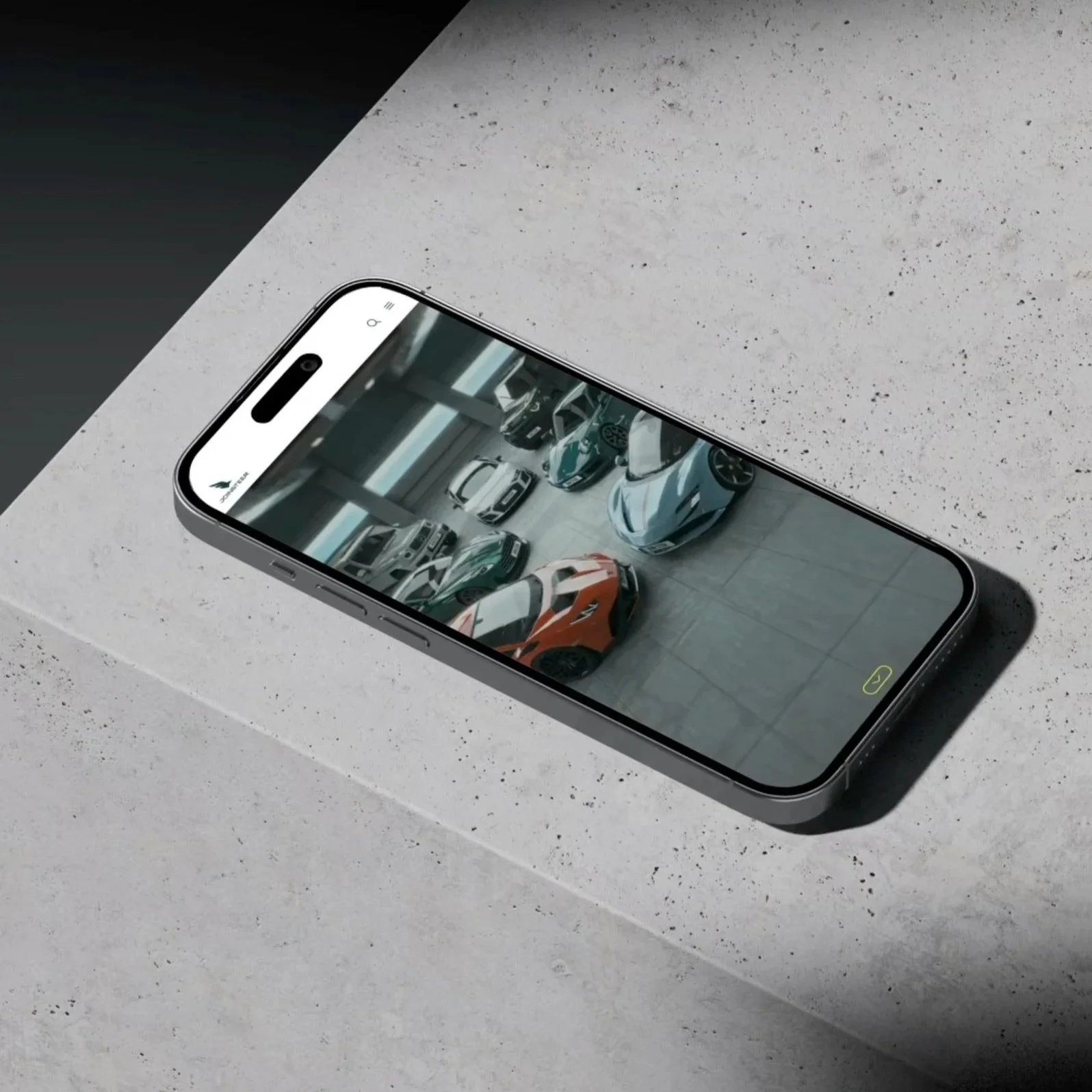 Smartphone affichant une image en 3D réalisée pour la marque JOINSTEER spécialisée en LDD LOA de véhicules haut de gamme.