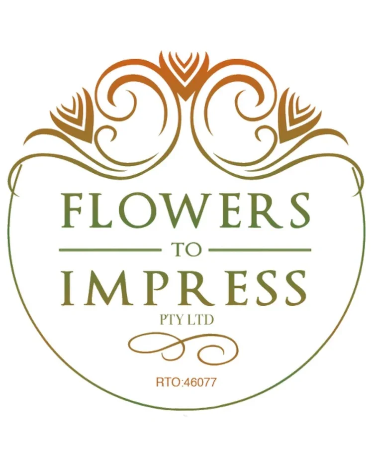 Logo for Flowers to Impress Pty Ltd featuring green and brown decorative floral design with the text 'Flowers to Impress Pty Ltd' and RTO:46077.