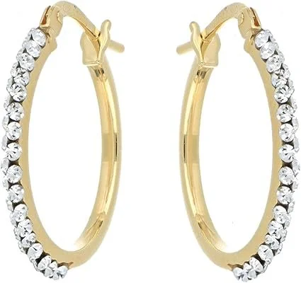 18ct Gold Round Earrings with Crystals, Yellow Gold, Crystal, Crystal