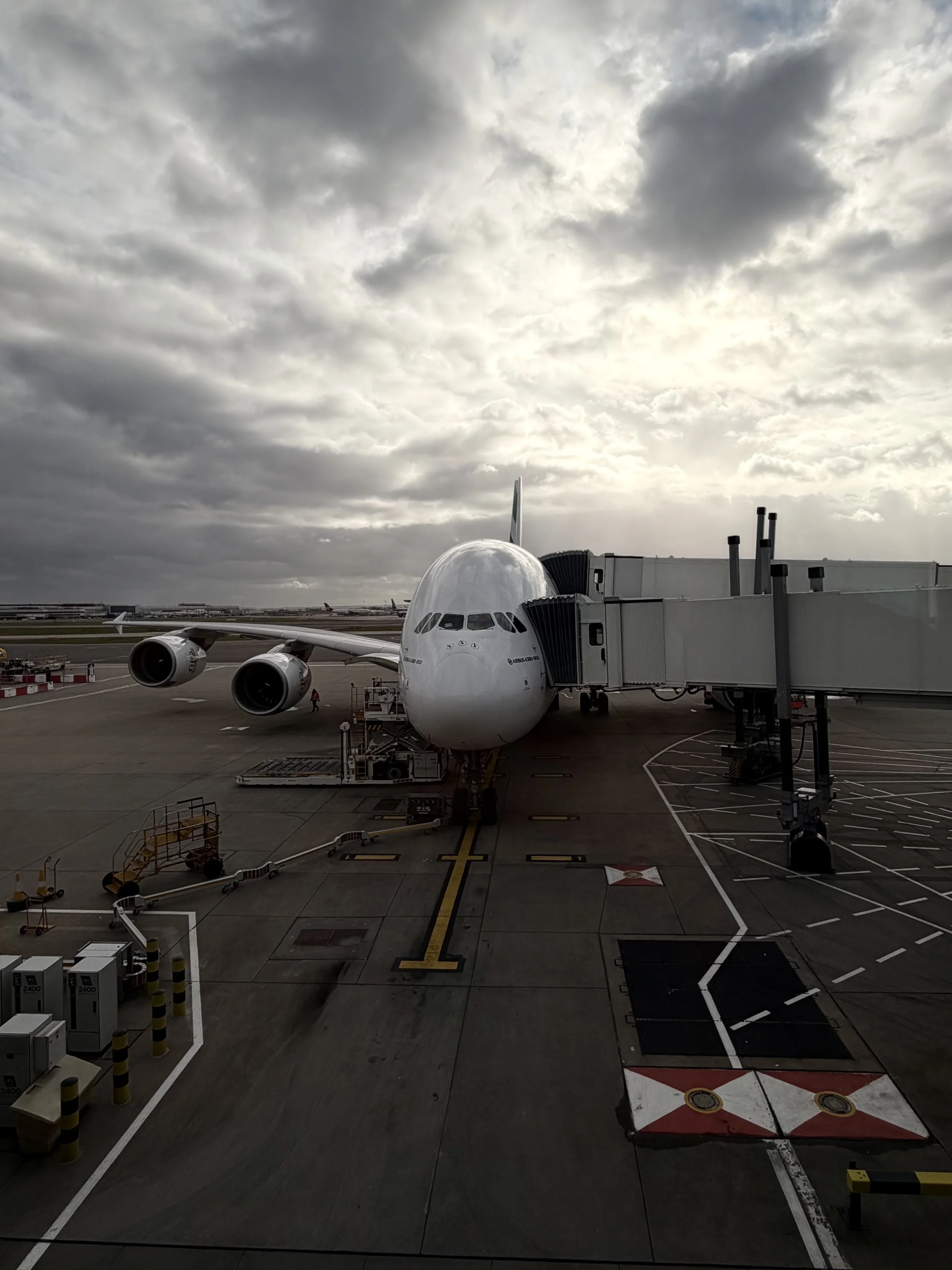 Emirates A380-800 aircraft at Heathrow