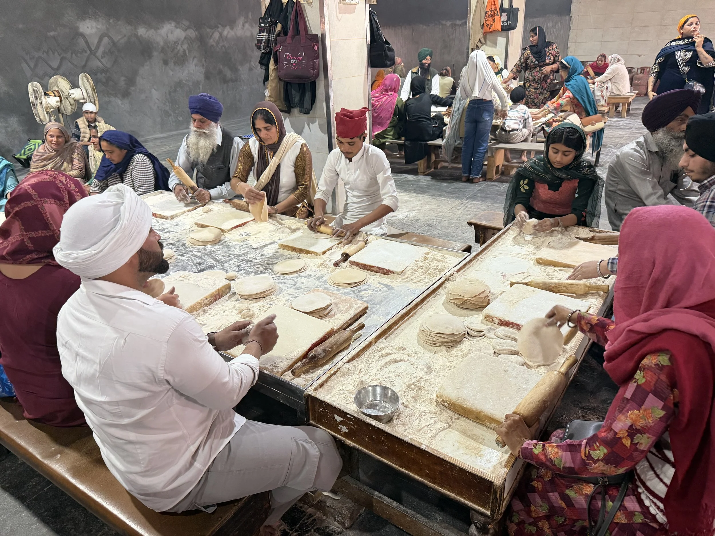 Volunteers preparing food in the langar kitchen at the Golden Temple