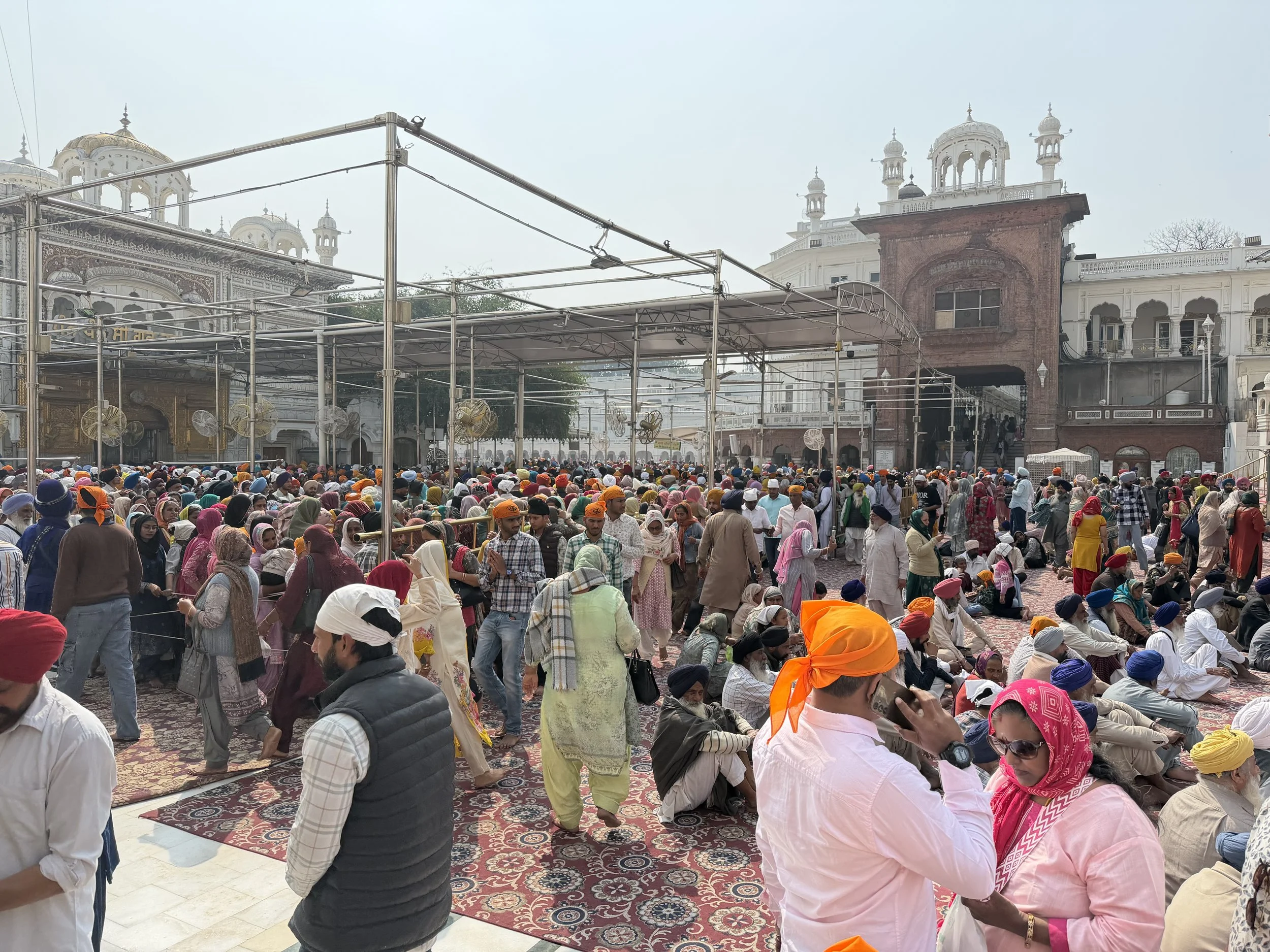 Large crowd of pilgrims inside the Golden Temple complex in Amritsar
