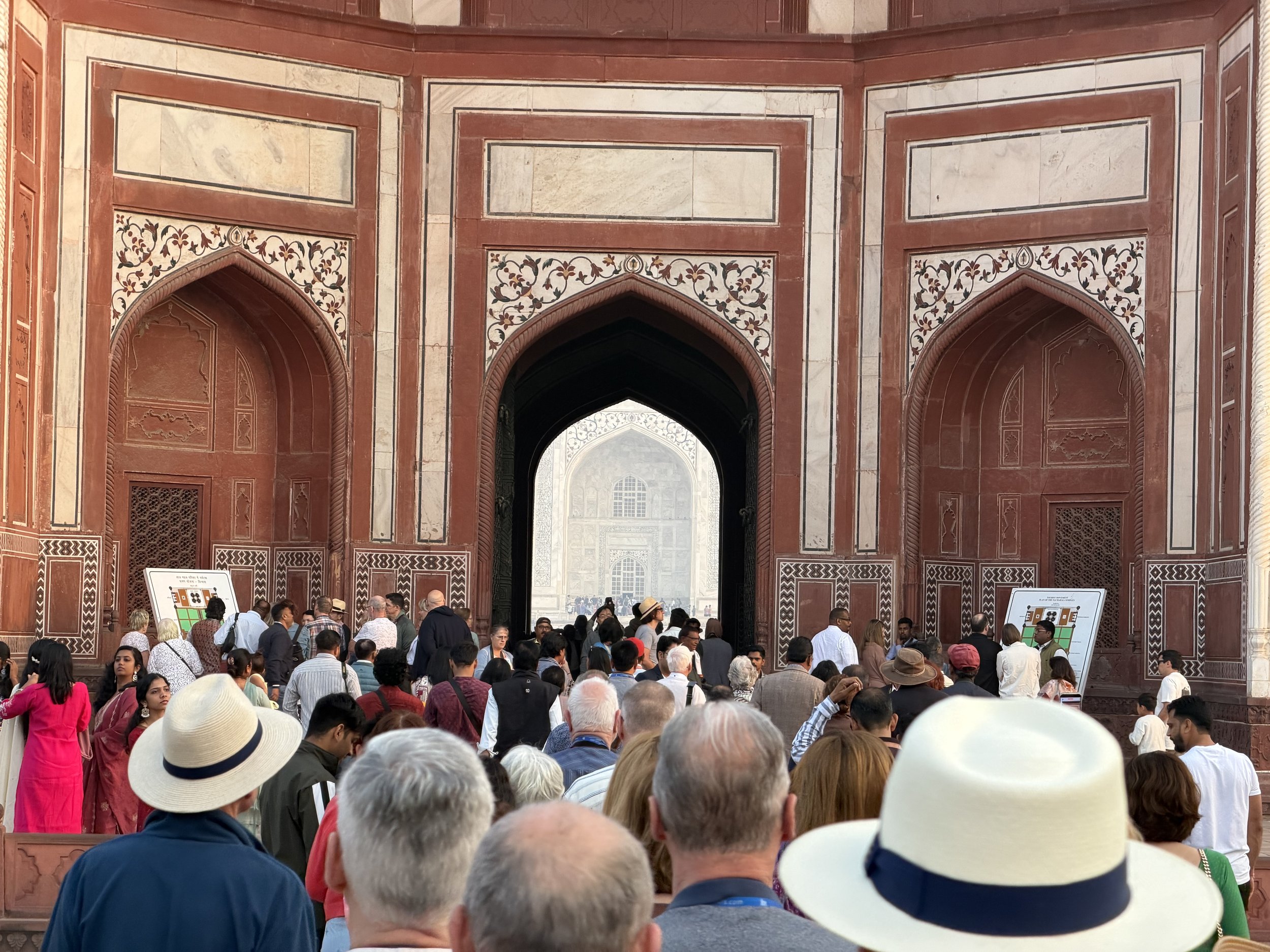 Taj Mahal framed by the main gateway in Agra