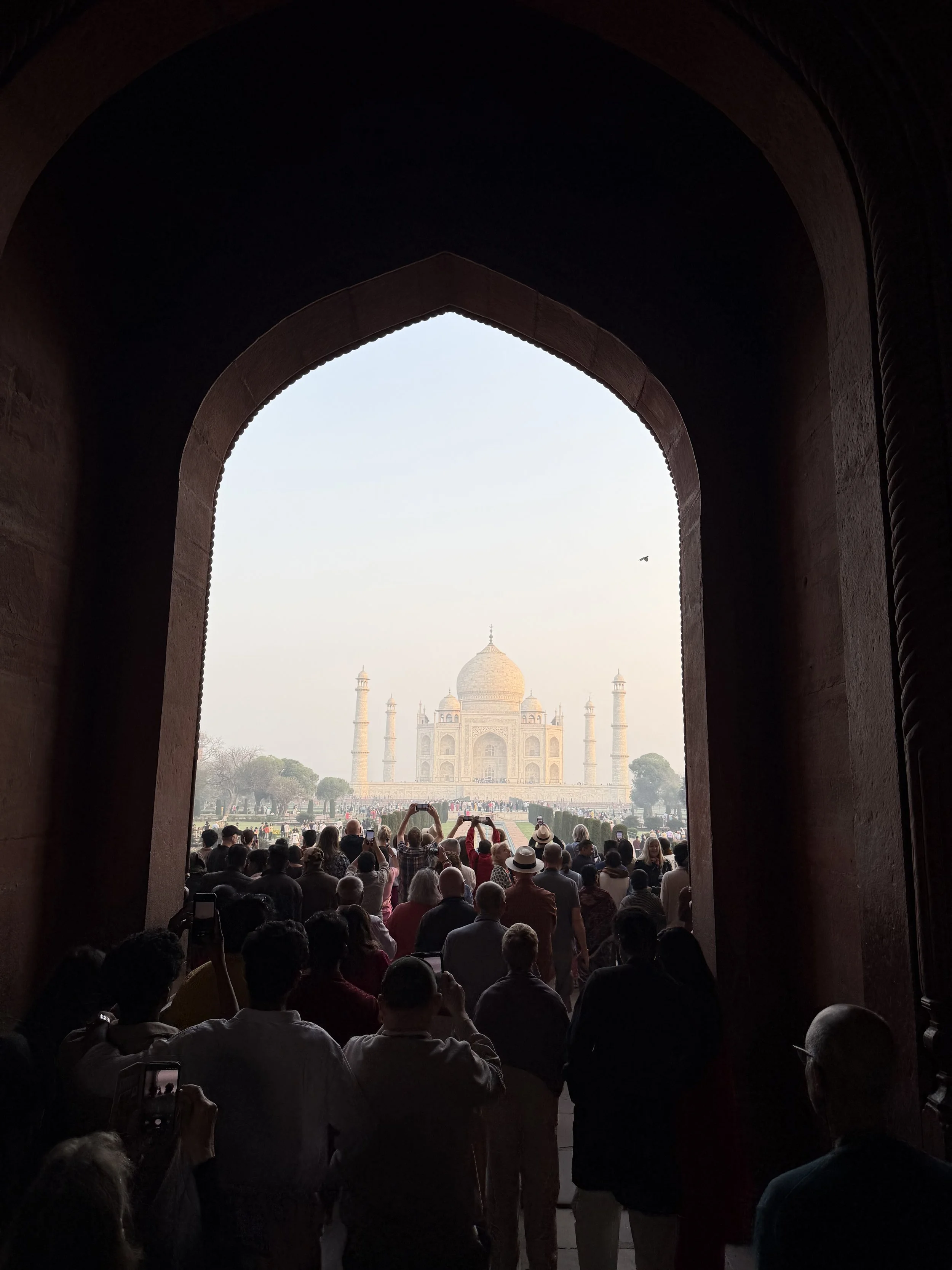 Taj Mahal framed by the main gateway in Agra