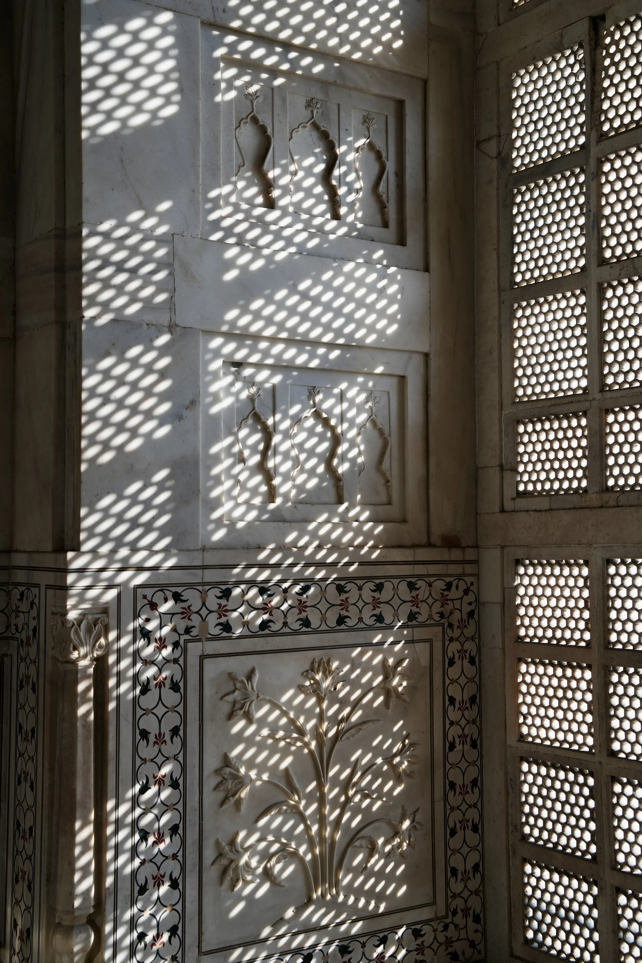 Carved marble screen inside the Taj Mahal mausoleum