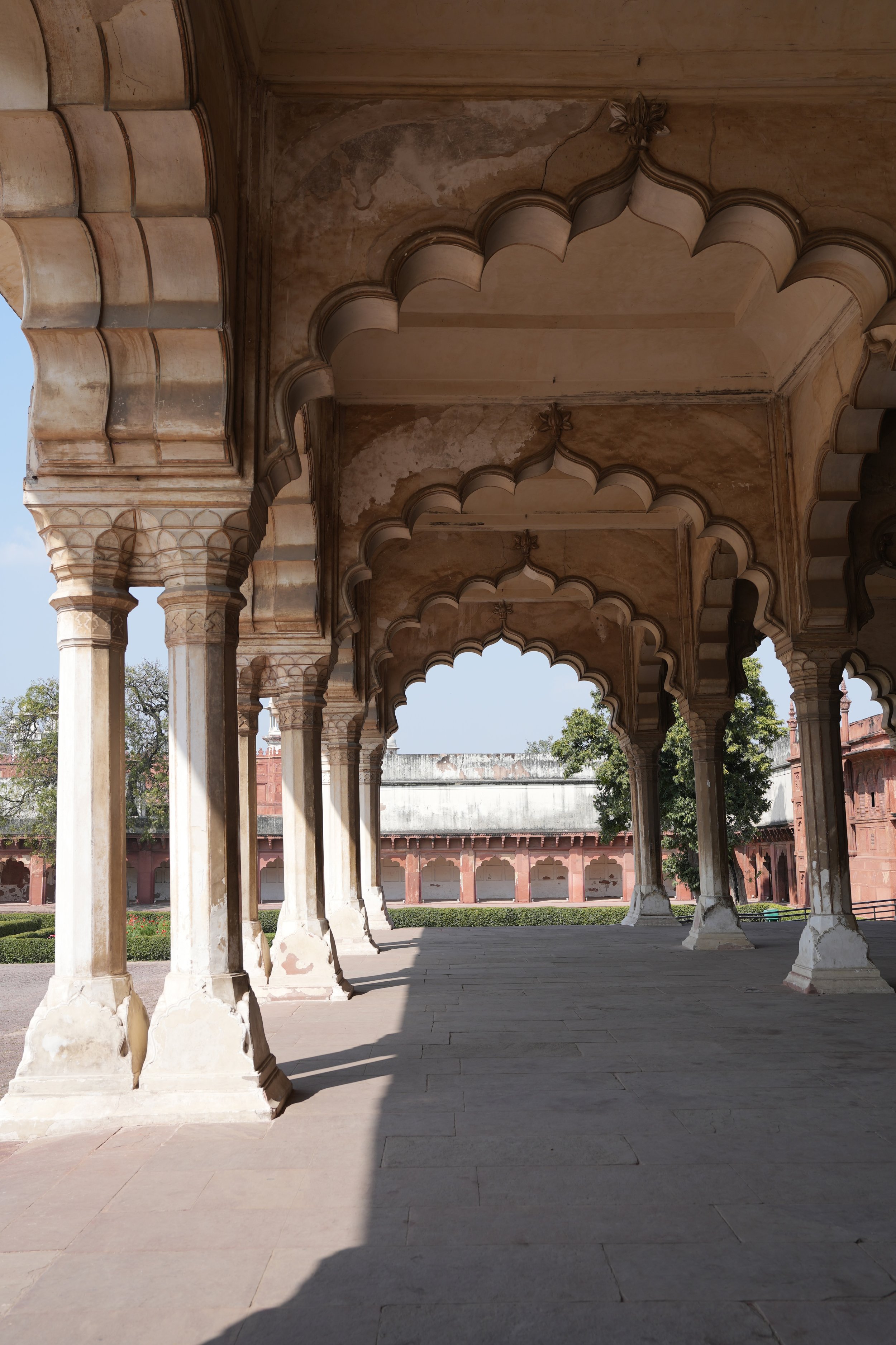 Diwan-i-Am audience hall at Agra Fort with columns and open courtyard where the emperor held public hearings