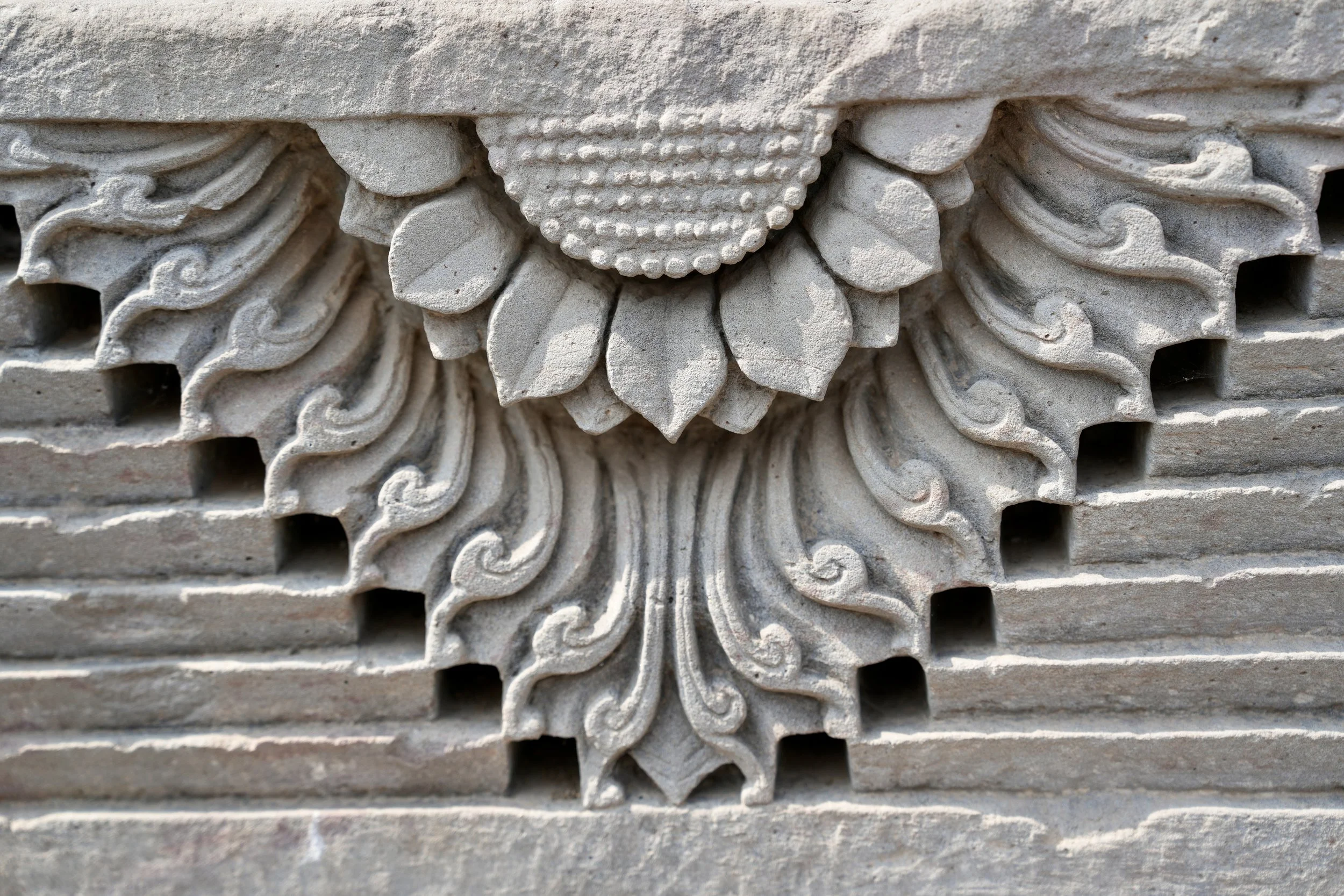 Carved stone fragments at Harshat Mata Temple Rajasthan India