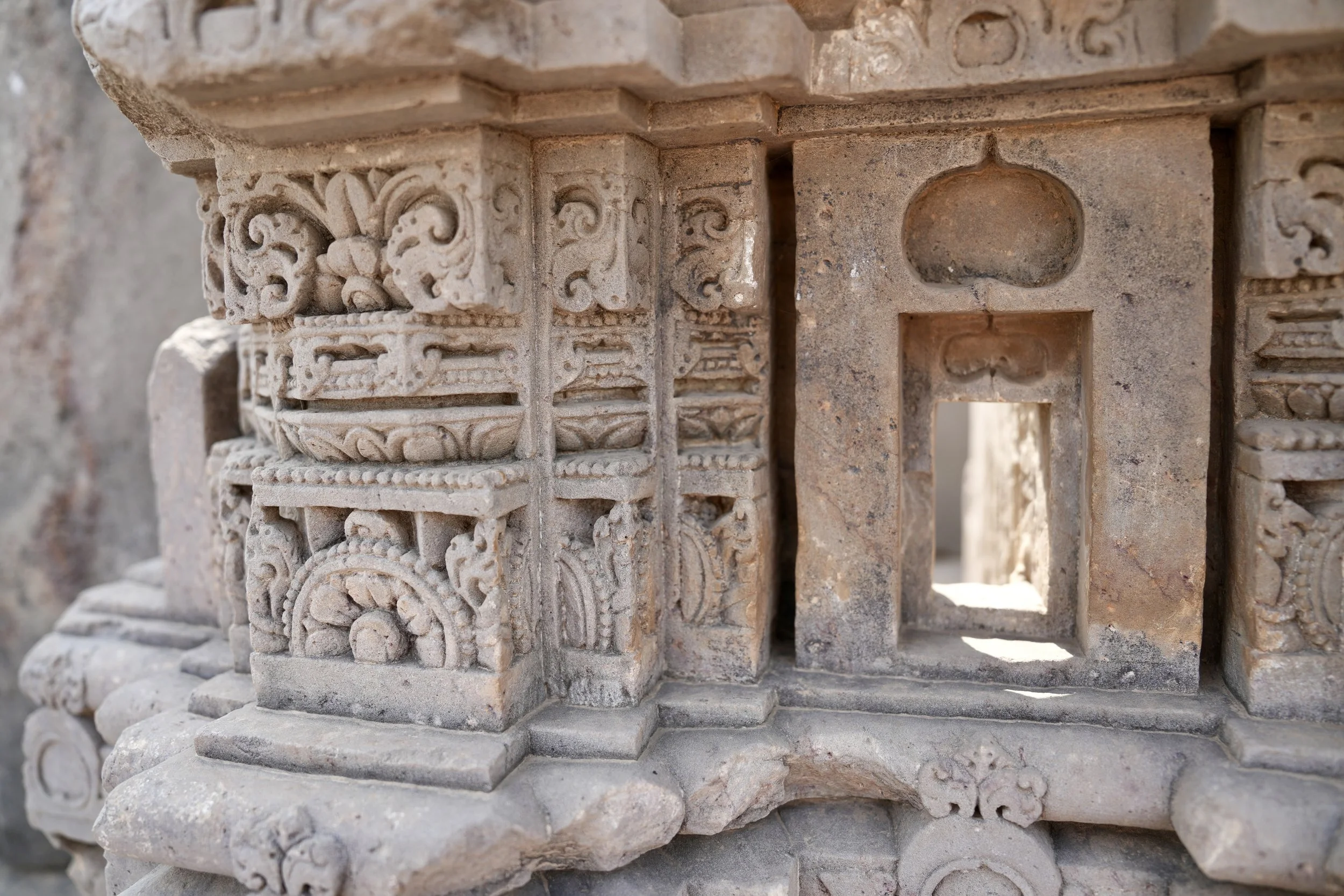 Carved stone fragments at Harshat Mata Temple Rajasthan India