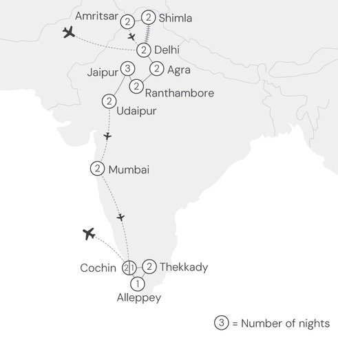 Map of our tour in india