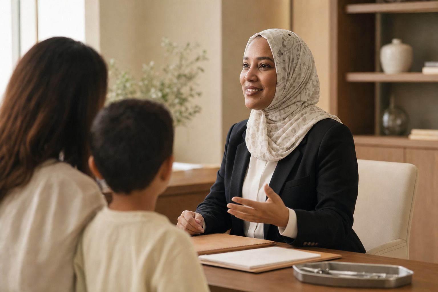 Professor Hala, our Professor of Clinical Immunology, in consultation with a family at our Dubai clinic.