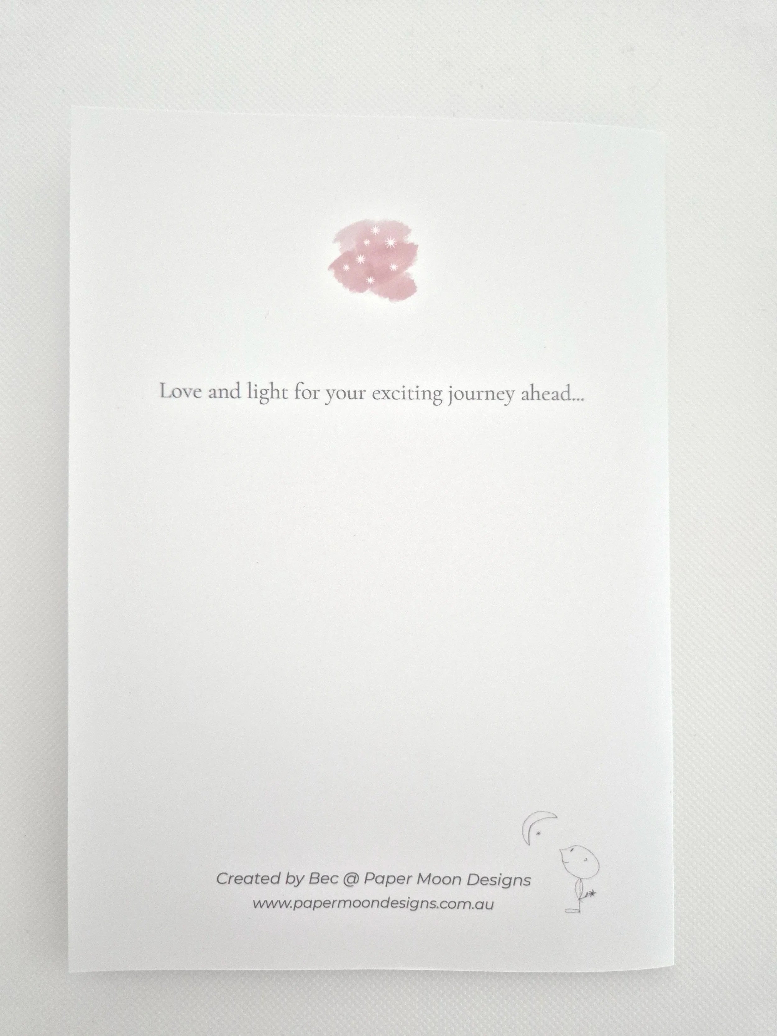A look at the back of a personalised baby astrology book by Paper Moon Design. A truly unique keepsake for newborns.