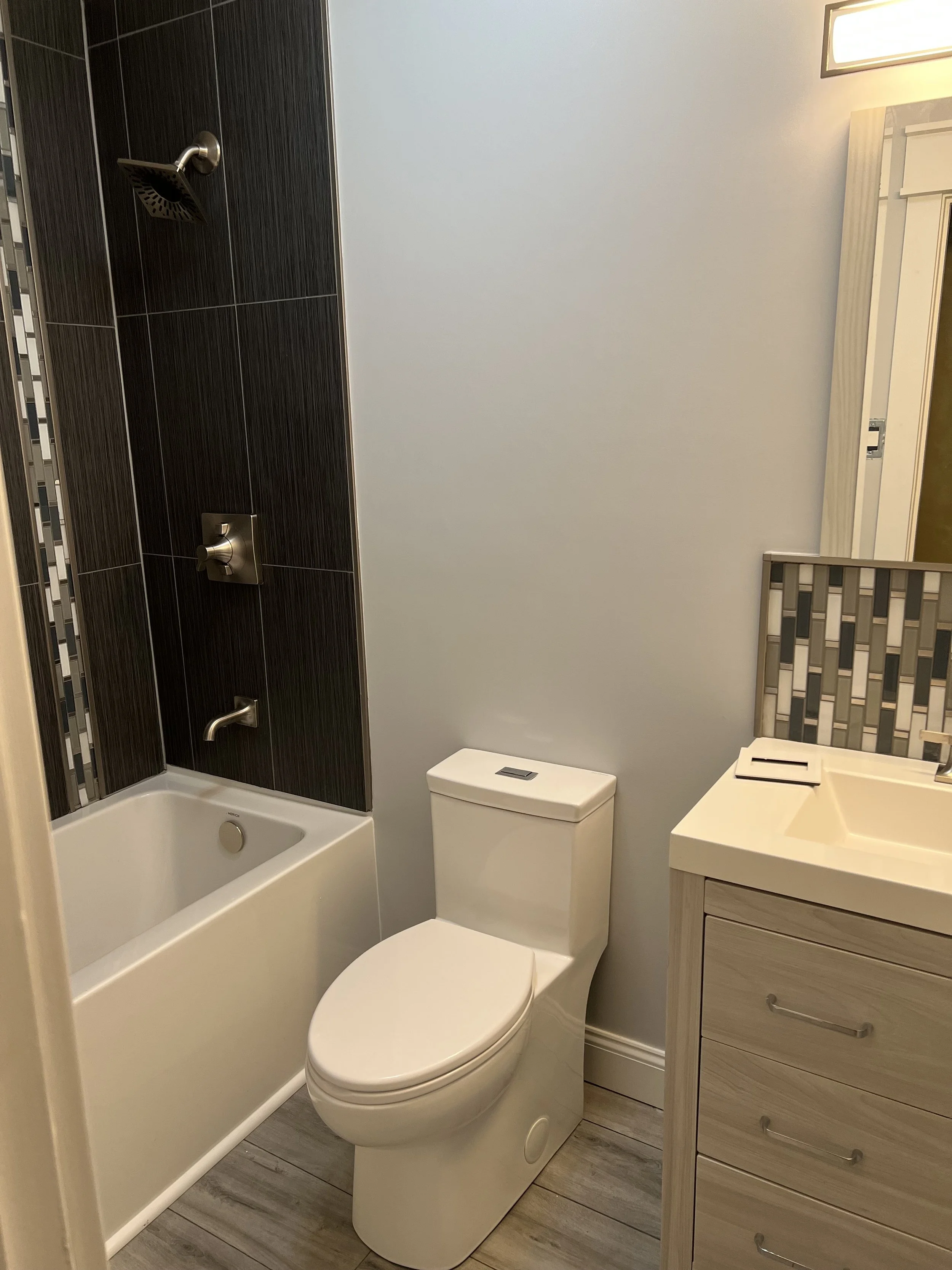 Finished bathroom remodel with new tub, vanity, and fixtures in a Danville home.