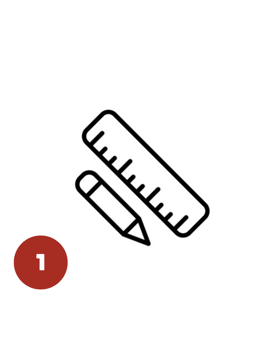 A warning icon with a red circle containing the number 1, a speech bubble, and a drawing of a ruler and pencil inside the bubble.