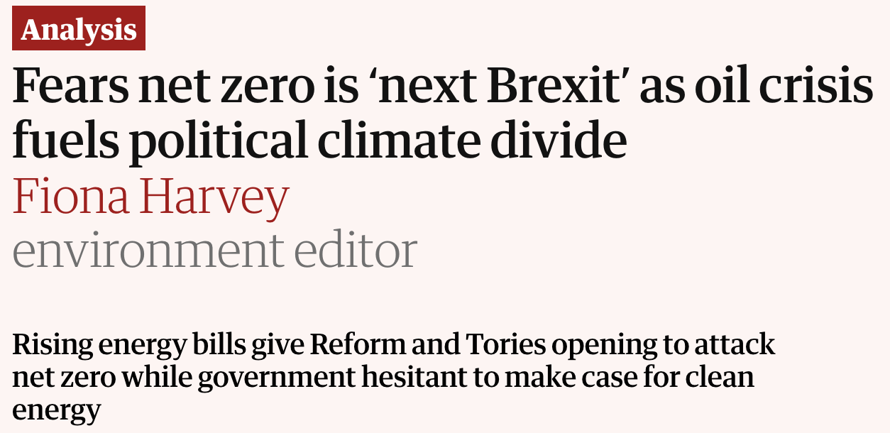 Fears net zero is ‘next Brexit’ as oil crisis fuels political climate divide