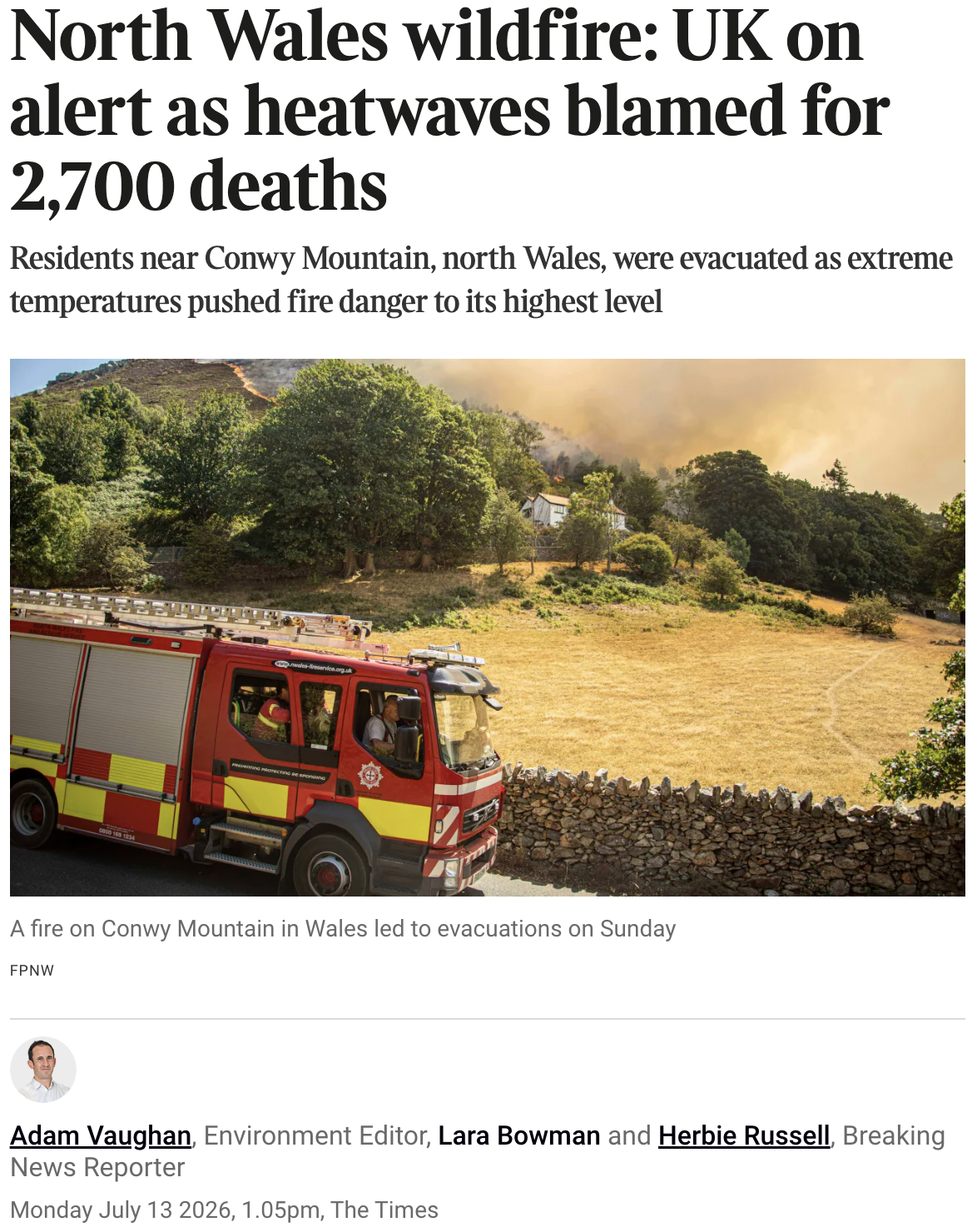 North Wales wildfire: UK on alert as heatwaves blamed for 2,700 deaths
