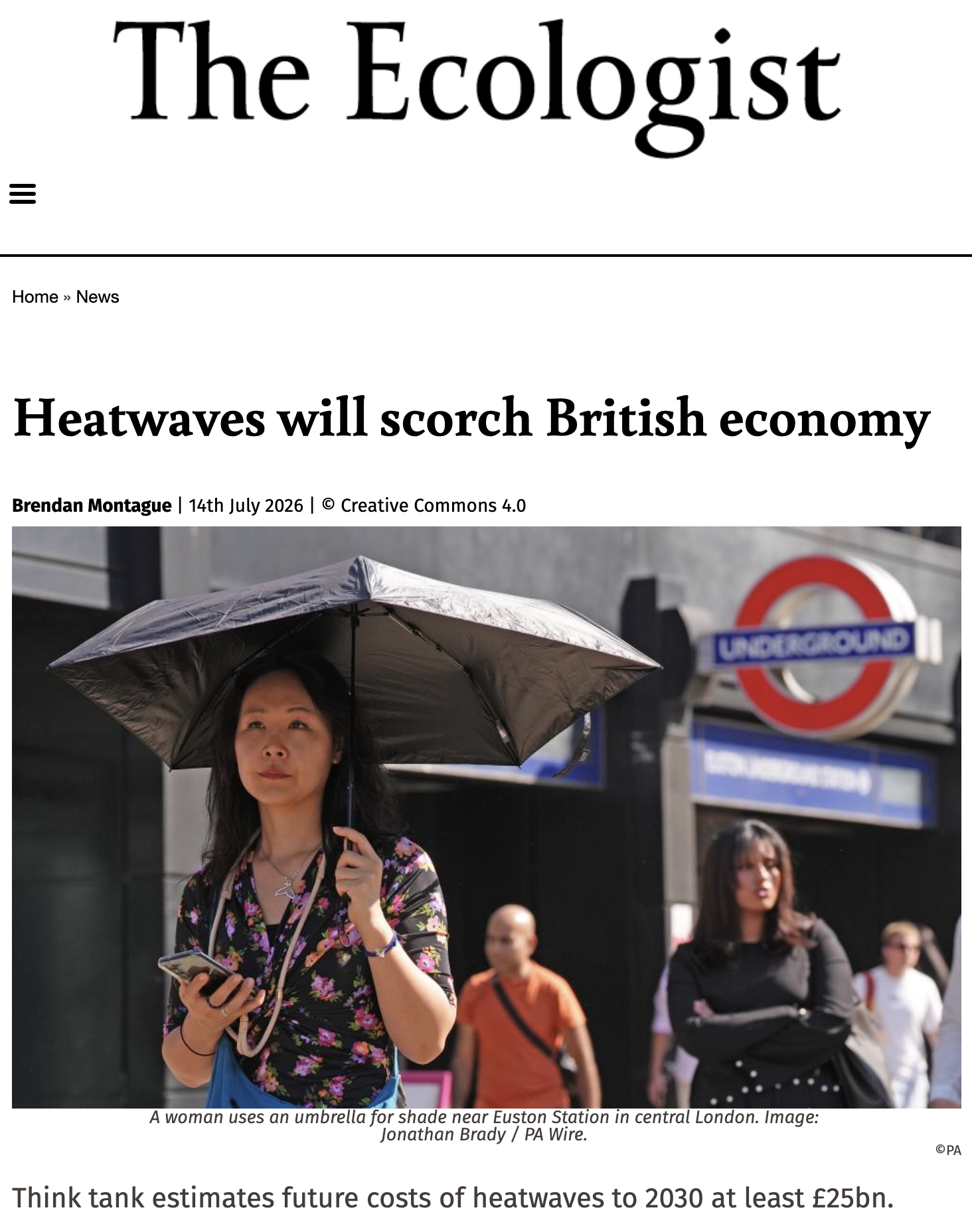 Heatwaves will scorch British economy